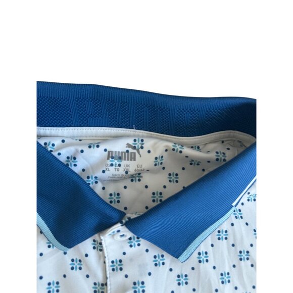 PUMA Men's Blue White Patterned Golf Tech Polo Shirt Size XL - Picture 5 of 6
